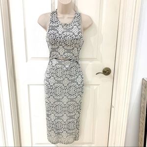 Agaci White embroidery lace cutout midi dress